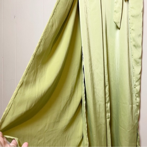 Lulus Classy Night Out Lime Green Satin Slit Leg Jumpsuit XL cocktail event - Picture 5 of 13